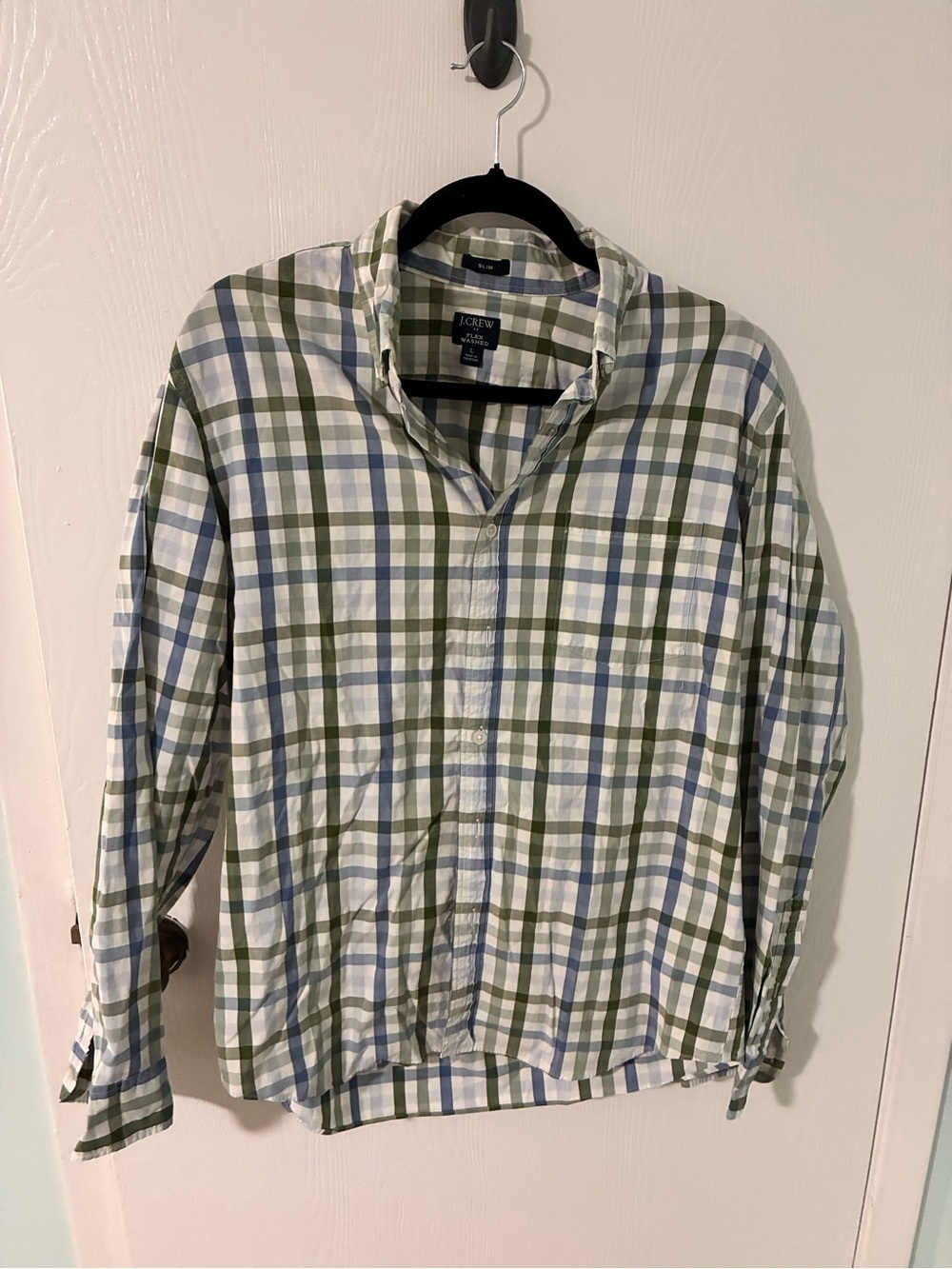 J. Crew Men's Green, Blue & White Plaid Button-Down Shirt